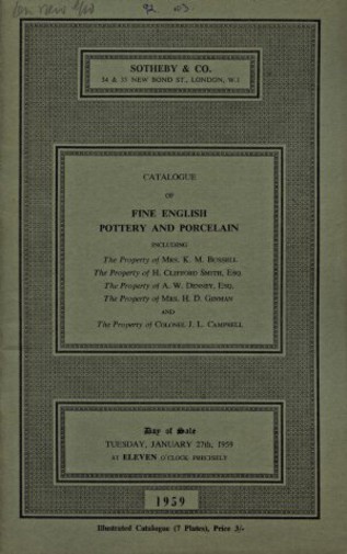 Sothebys January 1959 Fine English Pottery and Porcelain (Digital only)