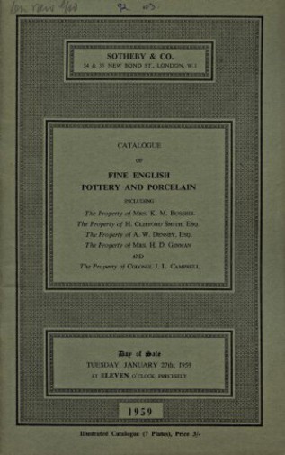 Sothebys 1959 Fine English Pottery and Porcelain