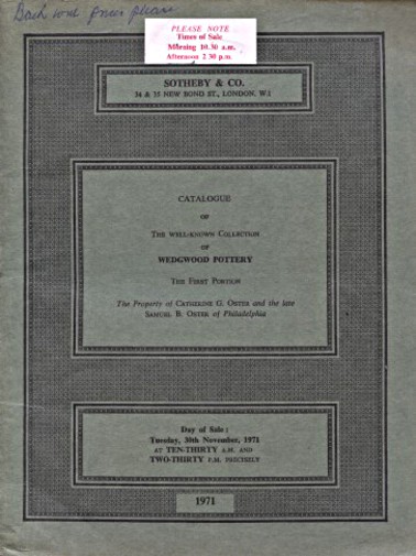 Sothebys 1971/72 Oster Collection Wedgwood Pottery 2 vols