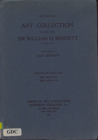 AAA 1932 Art Collection & Furniture of Sir William H Bennett (Digital only)