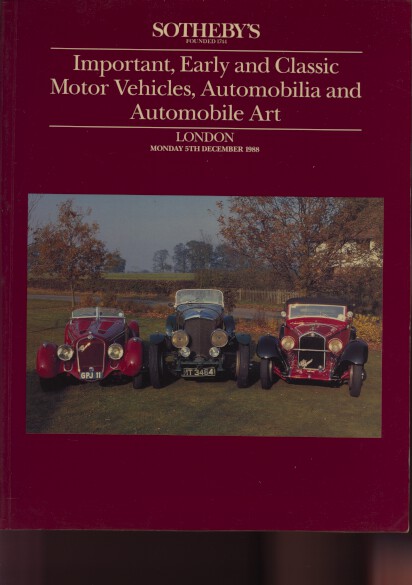 Sothebys 1988 Important Early & Classic Motor Vehicles