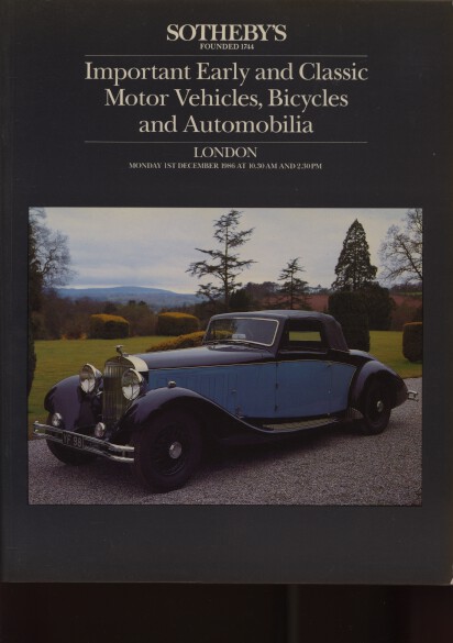 Sothebys 1986 Important Early & Classic Motor Vehicles, Bicycles