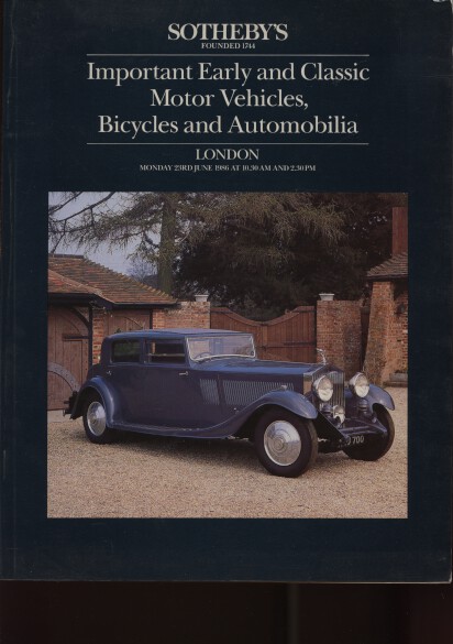 Sothebys June 1986 Important Early & Classic Motor Vehicles (Digital only)