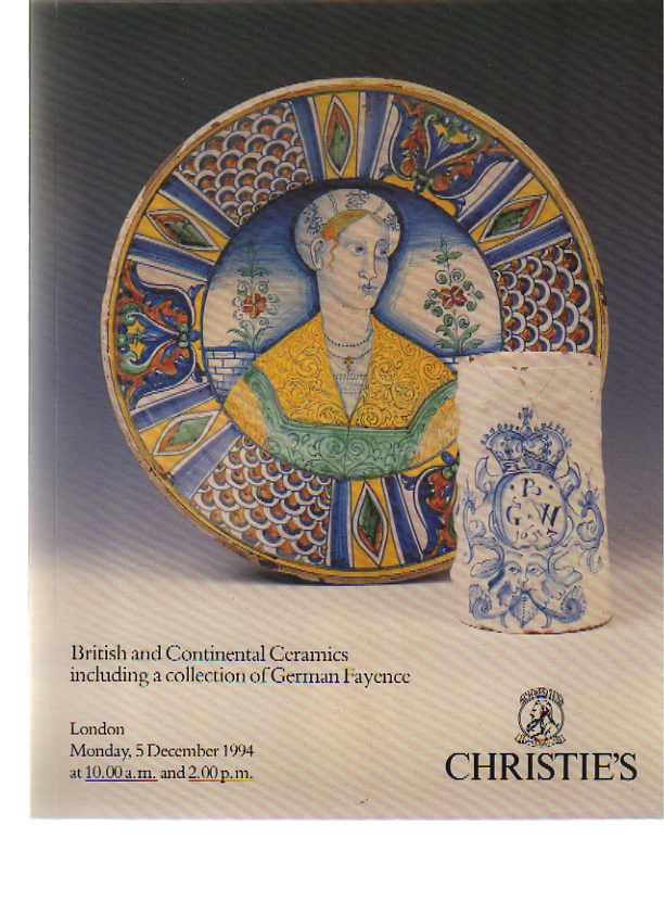 Christies 1994 British & Continental Ceramics, German Fayence