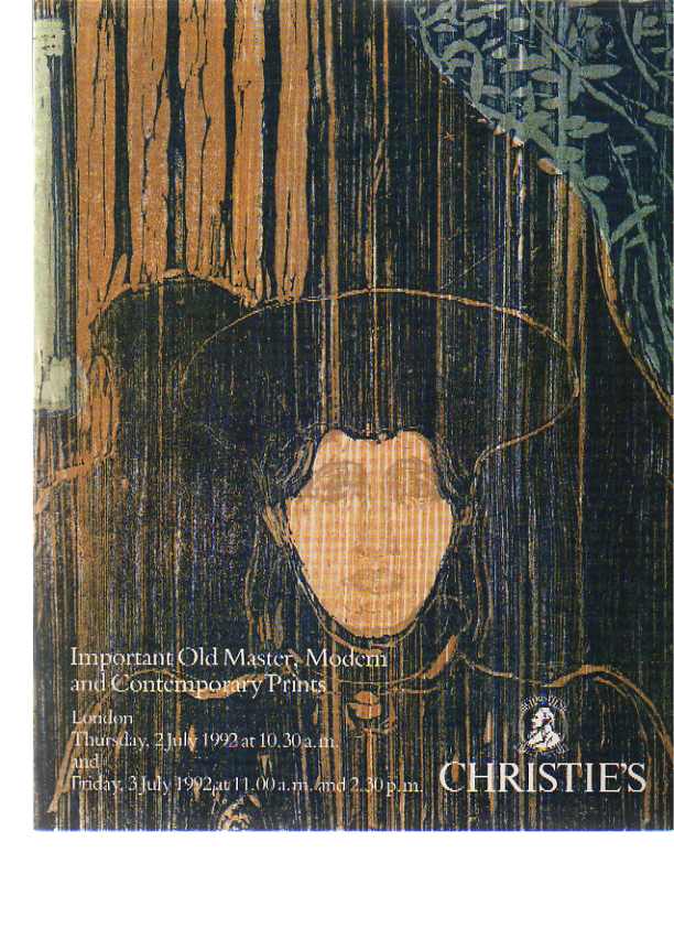Christies 1992 Important Old Master, Modern, Contemporary Prints - Click Image to Close