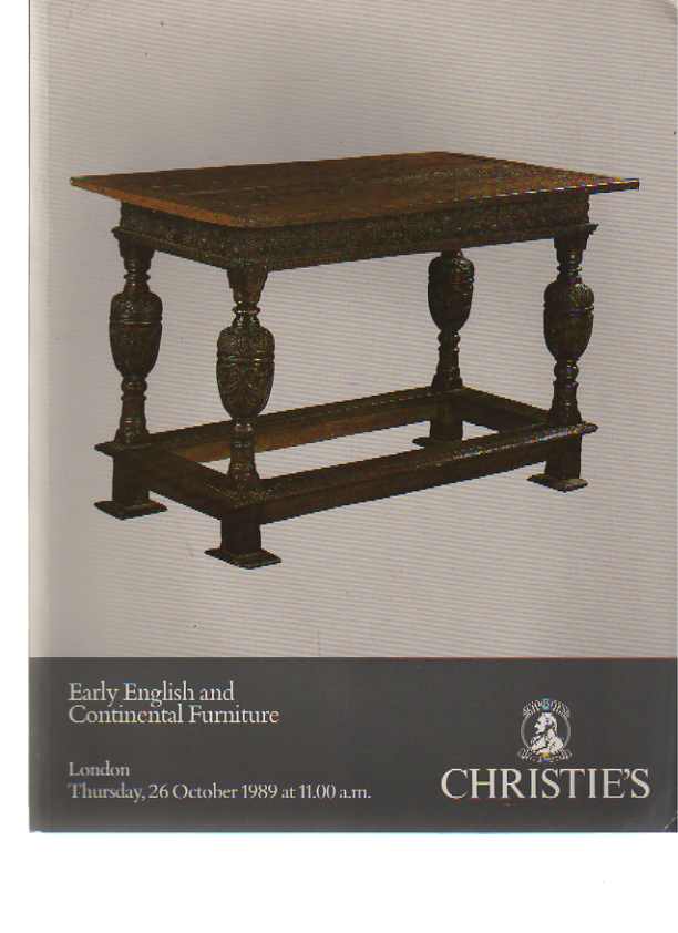 Christies October 1989 Early English & Continental Furniture - Click Image to Close