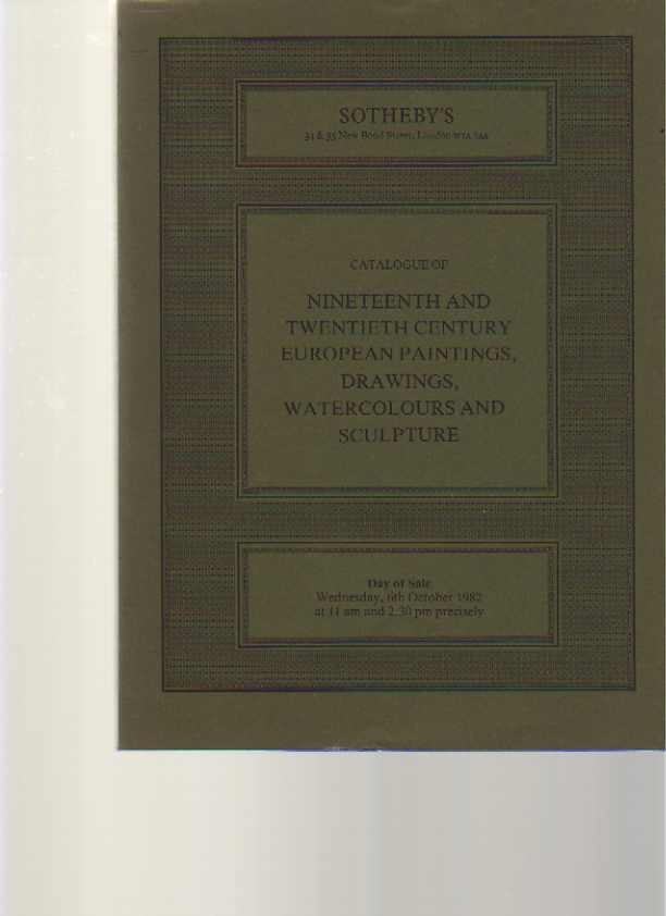 Sothebys 1982 19th & 20th C European Paintings, Drawings Sculpture