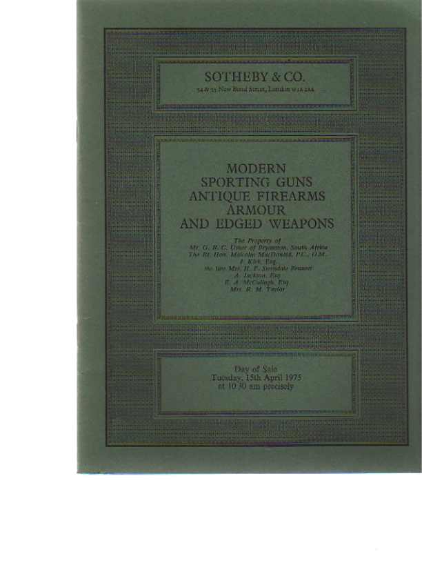 Sothebys April 1975 Antique Firearms, Armour, Sporting Guns