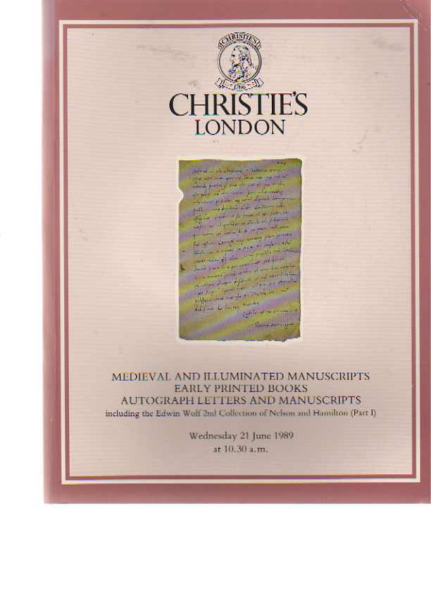 Christies 1989 Medieval Manuscripts, Autograph Letters, Books