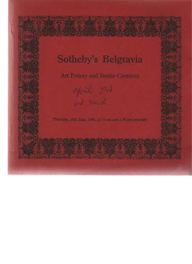 Sothebys 1981 Art Pottery & Studio Ceramics