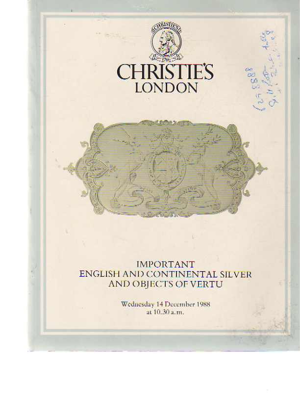 Christies December 1988 English & Continental Silver & Objects of Vertu - Click Image to Close