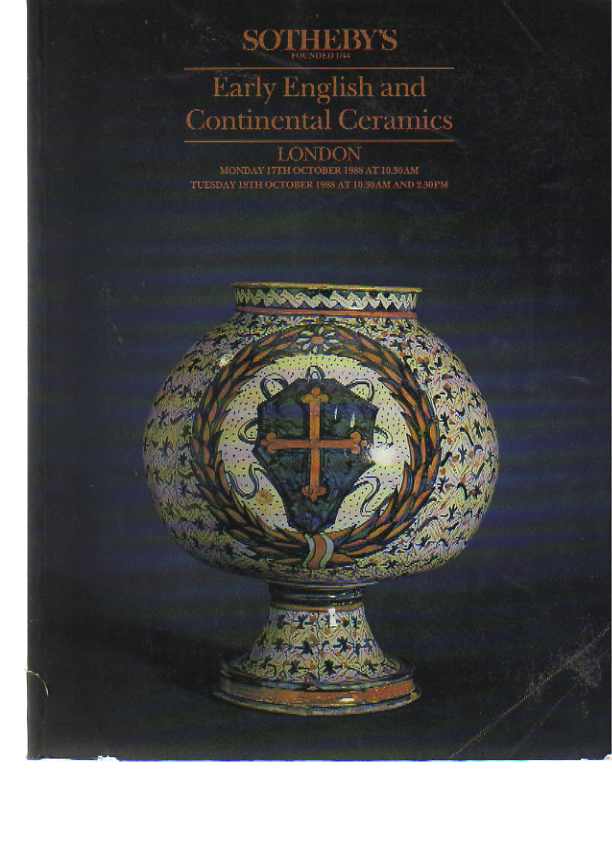Sothebys October 1988 Early English & Continental Ceramics - Click Image to Close