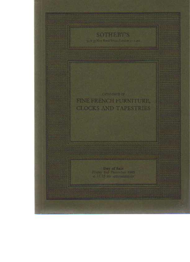 Sothebys 1983 Fine French Furniture, Clocks, Tapestries - Click Image to Close