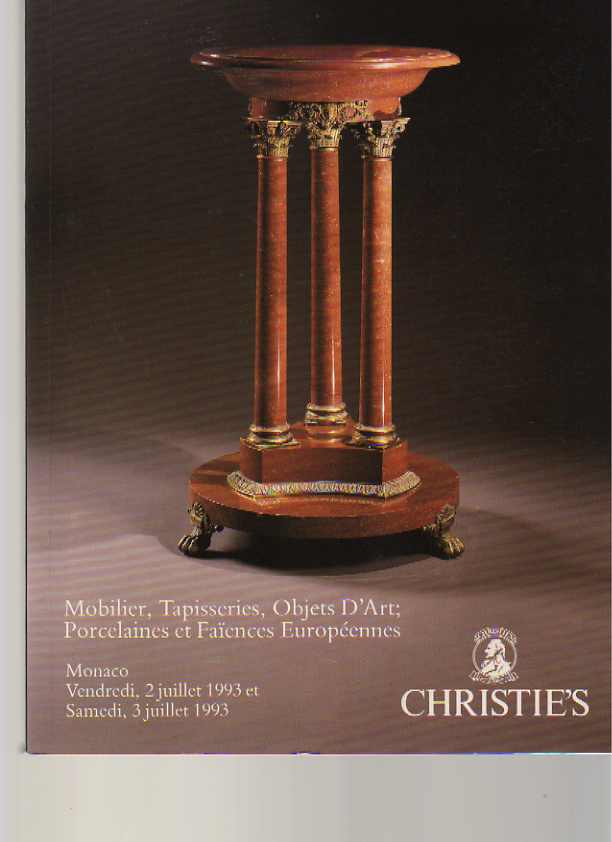 Christies 1993 French Furniture, European Faience, porcelain