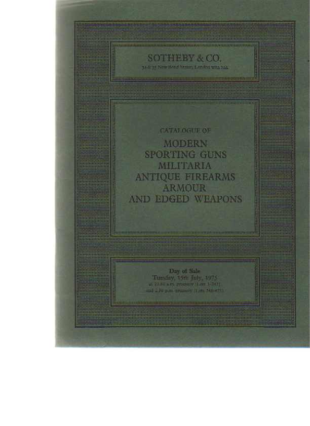 Sothebys 1975 Antique Firearms, Edged Weapons Militaria