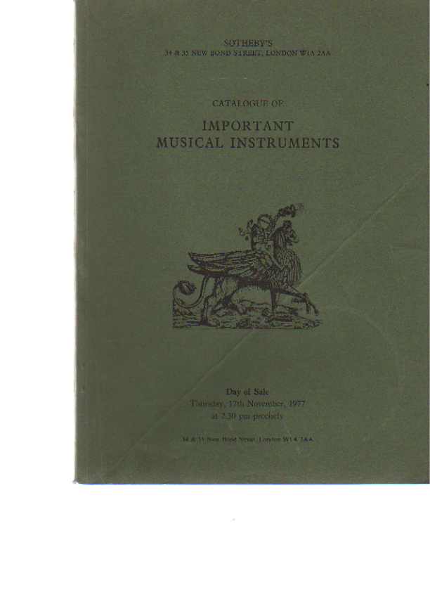 Sothebys 1977 Important Musical Instruments