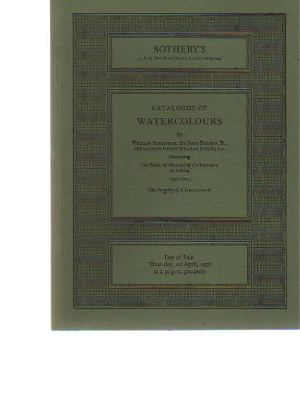 Sothebys 1976 Watercolours of China by J Barrow & Wm Parish