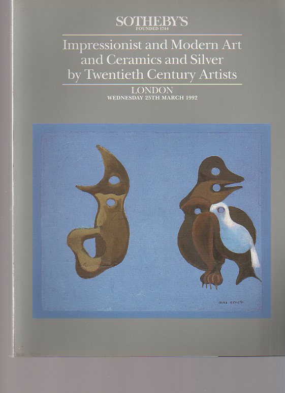 Sothebys 1992 Impressionist & Modern Art, Silver, Ceramics