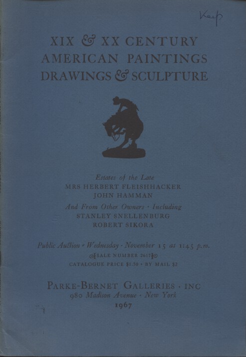 Parke-Bernet Nov 1967 19th & 20th C. American Paintings, Drawings & Sculpture