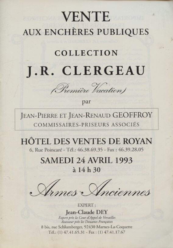 Geoffroy April/June 1993 J.R. Clergeau Collection Antique Arms - 2 volume set