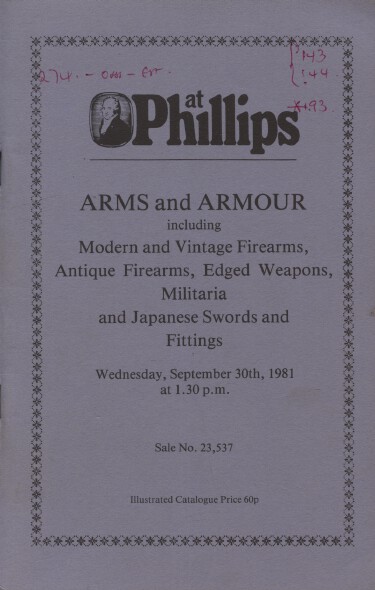 Phillips Sept 1981 Arms & Armour, Modern & Vintage Fireams, Japanese Swords etc.