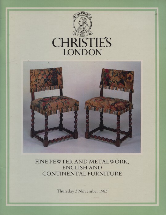 Christies Nov 1983 Pewter, Metalwork, Fine English & Continental (oak) Furniture - Click Image to Close