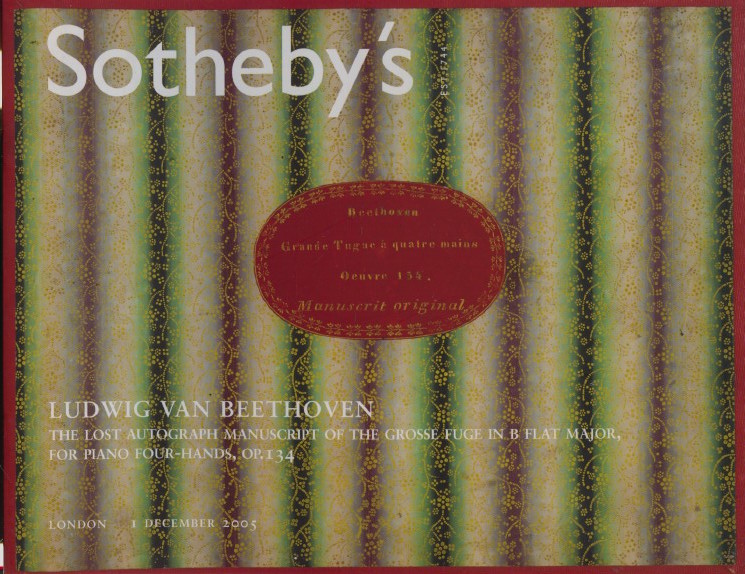 Sothebys Dec 2005 Beethoven The Lost Autograph Manuscript of the Grosse Fuge - Click Image to Close
