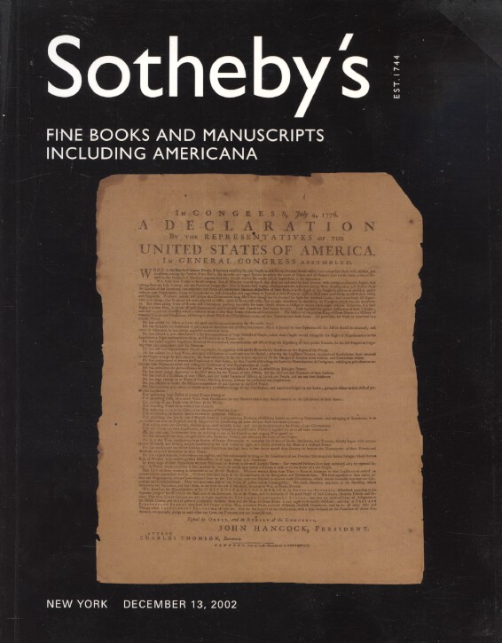 Sothebys December 2002 Fine Books and Manusripts including Americana