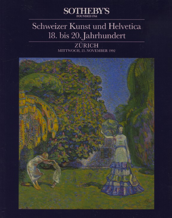Sothebys November 1992 Swiss Art & Helvetica 18th - 20th Century