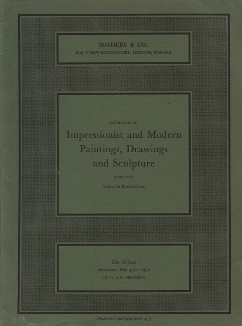 Sothebys July 1972 Impressionist & Modern Paintings, Drawings and Sculpture