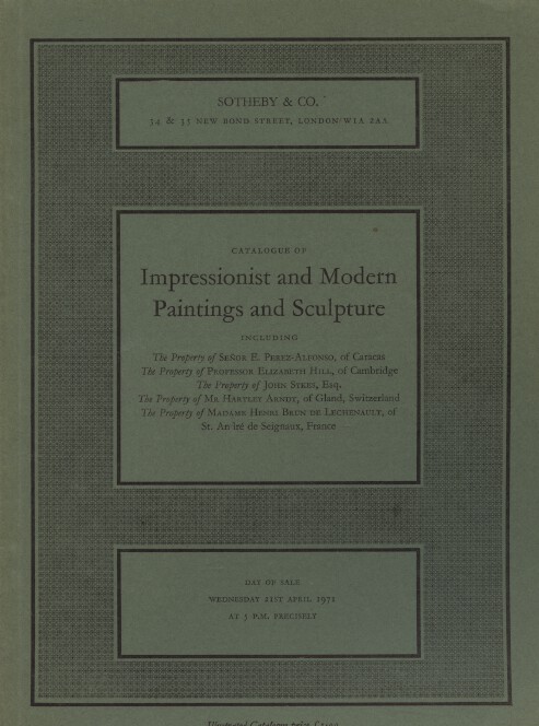 Sothebys April 1971 Impressionist and Modern Paintings and Sculpture