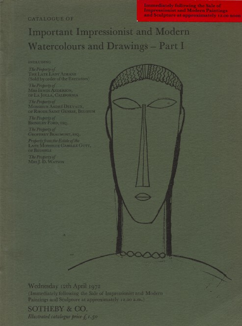 Sothebys April 1972 Important Impressionist & Modern Watercolours, Drawings Pt I