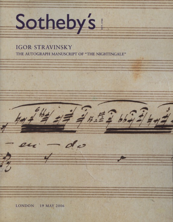 Sothebys May 2006 Igor Stravinsky The Autograph Manuscript of "The Nightingale"