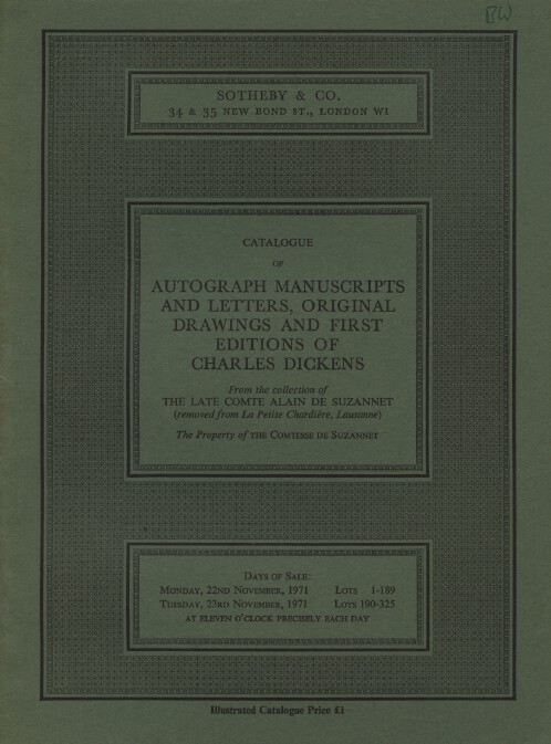 Sothebys Nov 1971 Autograph Manuscripts & Letters & First Editions of Dickens