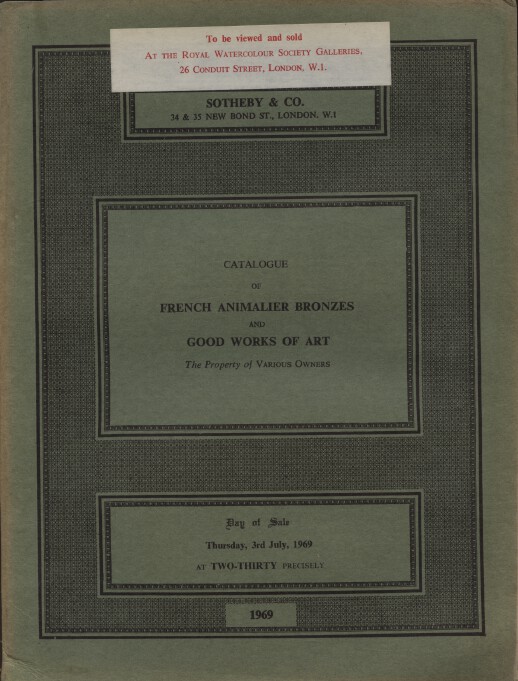 Sothebys July 1969 French Animalier Bronzes and Good Works of Art