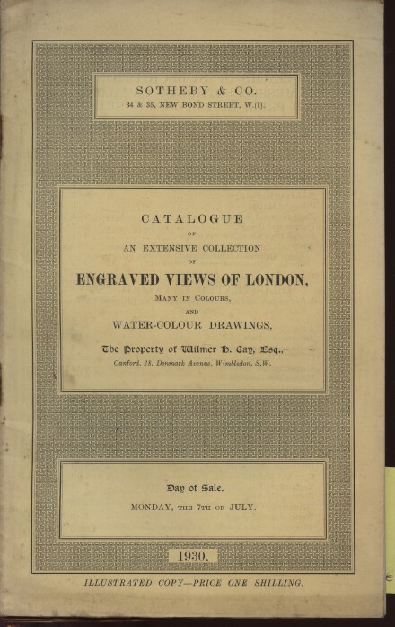 Sothebys July 1930 Engraved Views of London and Water-Colour Drawings