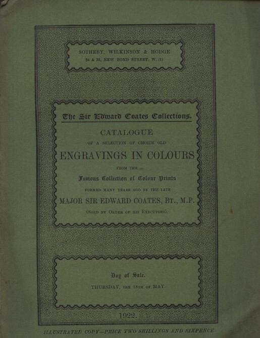 Sothebys 1922 Coates Collection Old Engravings in Colours