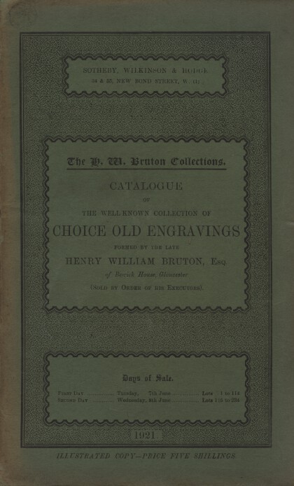 Sothebys June 1921 Henry William Bruton Collection of Choise (Digital only)