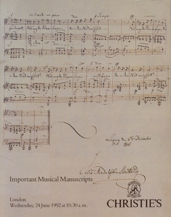 Christies June 1992 Important Musical Manuscripts