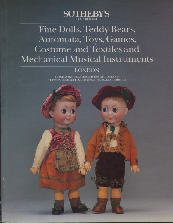 Sothebys Sept 1986 Fine Dolls, Teddy Bears, Toys, Mechanical Musical Instruments