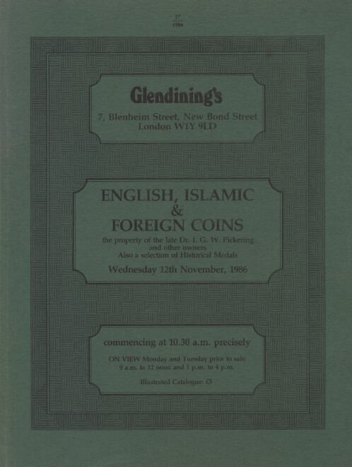 Glendinings Nov 1986 English, Islamic & Foreign Coins, Historical Medals