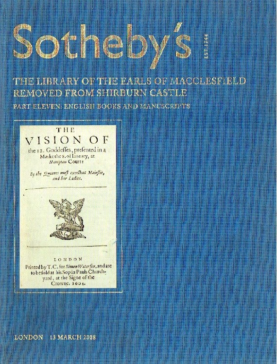 Sothebys March 2008 Macclesfield Library Part Eleven - Books and Manuscripts