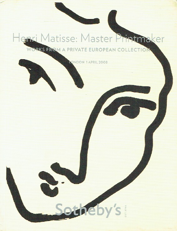 Sothebys April 2008 Henri Matisse: Master Printmaker from European Collection
