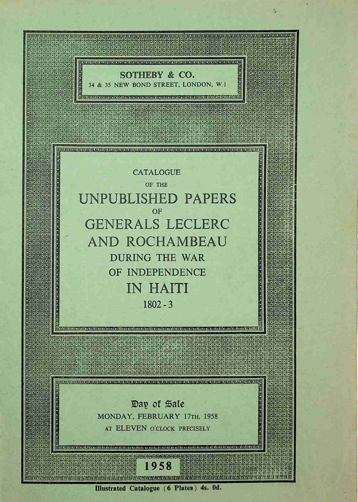 Sothebys 1958 Papers from the War of Independence in Haiti