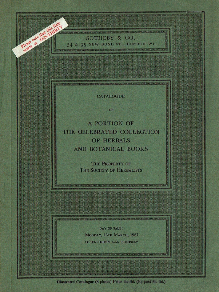 Sothebys March 1967 Celebrated Collection of Herbals and Botanical Books