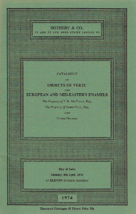 Sothebys April 1974 European & Mid-Eastern Enamels and Objects of Vertu