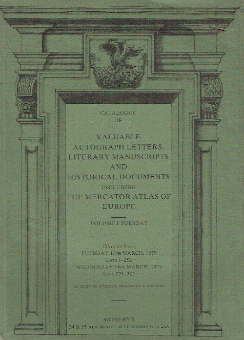 Sothebys March 1979 Valuable Autograph Letters & Literary Manuscripts - Volume I