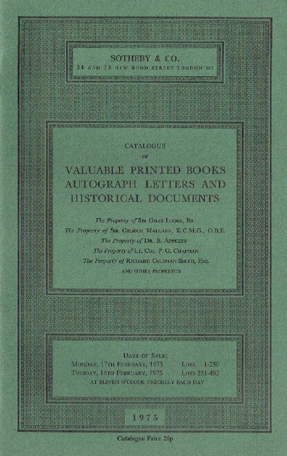Sothebys February 1975 Valuable Printed Books & Historical Documents