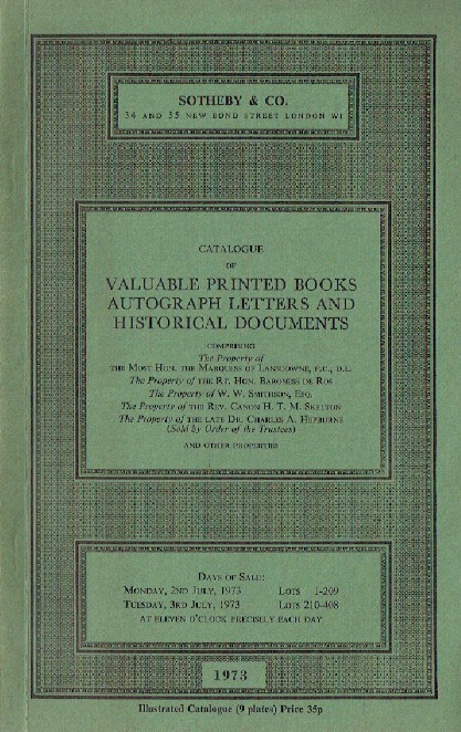 Sothebys July 1973 Valuable Printed Books & Historical Documents