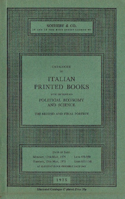 Sothebys May 1975 Italian Printed Books - Political Economy and Science